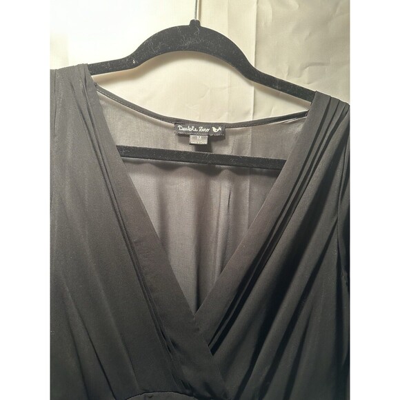 Double Zero Black Chiffon Dress Cold Shoulder Elastic Waist Sheer Back Size M - Picture 7 of 10